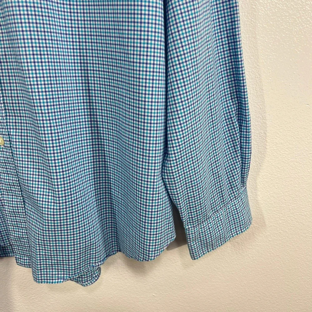 Polo Ralph‎ Lauren Custom Fit Stretch Poplin Shirt Men XXL Blue White Gingham